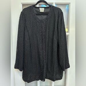 Vintage Stenay 80’s 100% Silk Black Beaded Sequin Evening Jacket Plus Size 3X